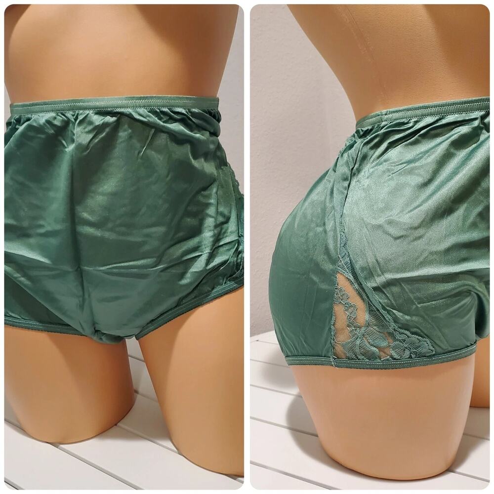 Vanity Fair Lace Nouveau Nylon Full Cut Panty Lace Shiny Green Shamrock 7/L